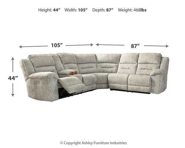 Family Den 3-Piece Power Reclining Sectional 51802S1 Black/Gray Contemporary Motion Sectionals By Ashley - sofafair.com