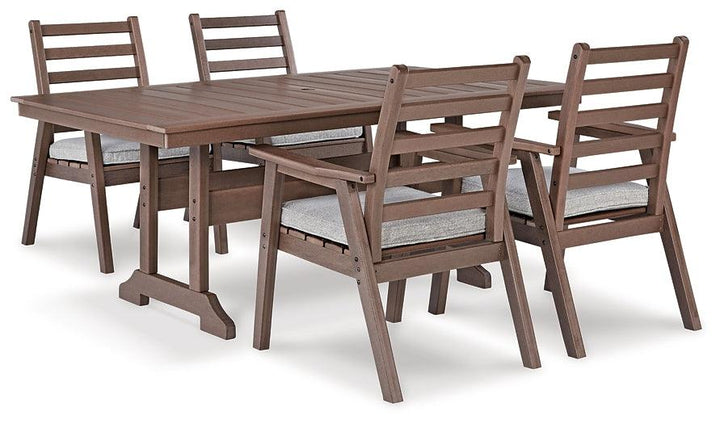 Emmeline Outdoor Dining Table with 4 Chairs P420P3 Brown/Beige Casual Outdoor Package By Ashley - sofafair.com