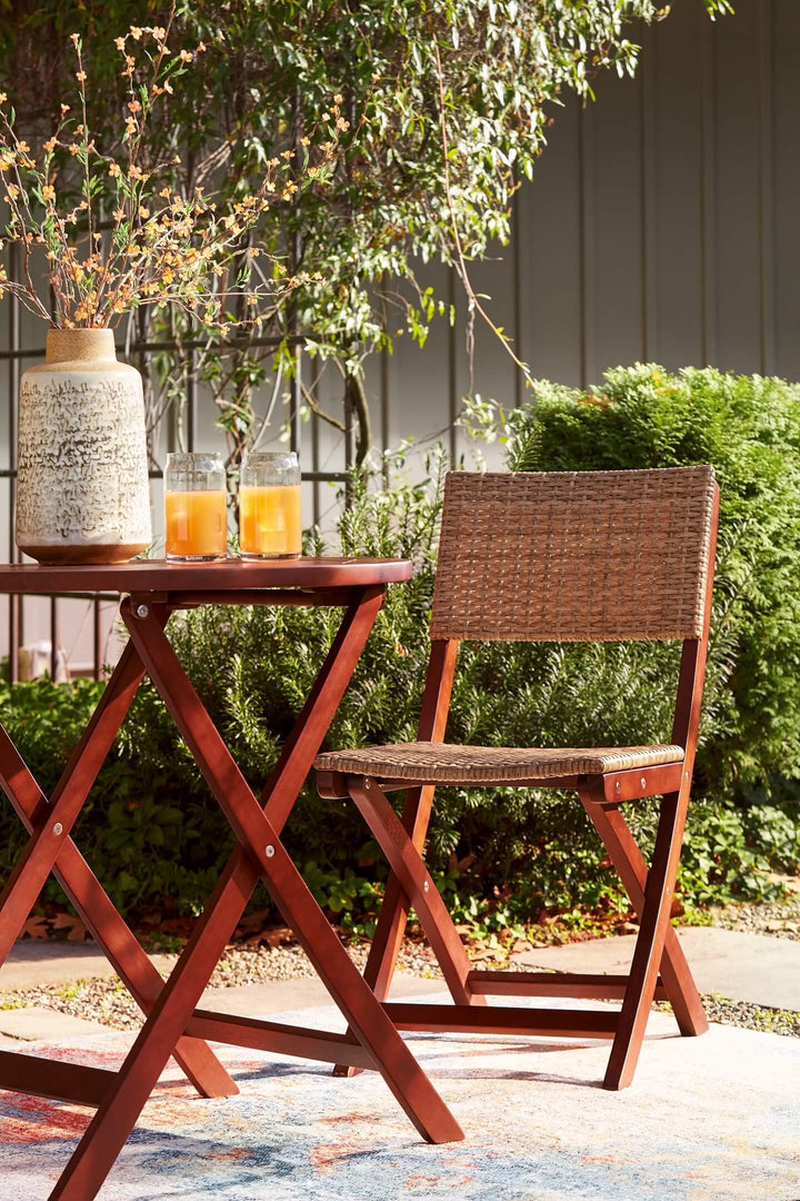 Safari Peak Outdoor Table and Chairs (Set of 3) P201-049 Brown/Beige Casual Outdoor Chat Sets By Ashley - sofafair.com