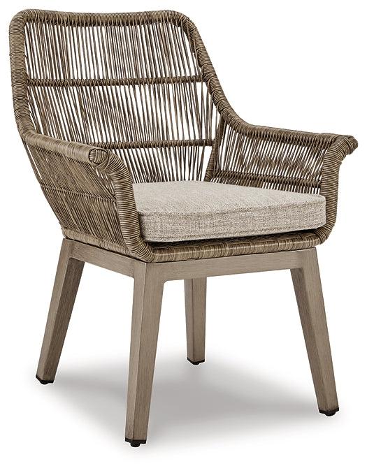 Beach Front Arm Chair with Cushion (Set of 2) P399-601A Brown/Beige Casual Outdoor Dining Chair By Ashley - sofafair.com