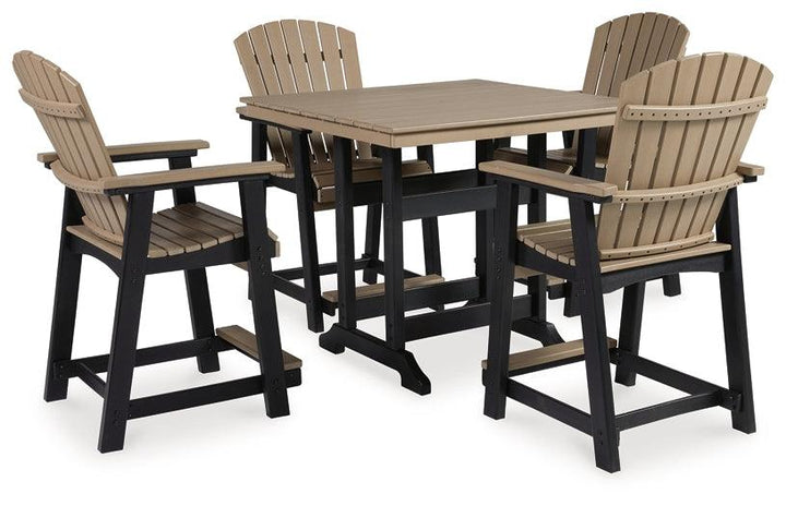 Fairen Trail Outdoor Counter Height Dining Table with 4 Barstools P211P3 Black/Gray Contemporary Outdoor Package By Ashley - sofafair.com