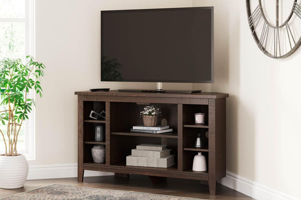 W283-67 Brown/Beige Casual Camiburg Corner TV Stand By AFI - sofafair.com