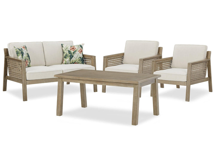 Barn Cove Outdoor Loveseat, 2 Lounge Chairs and Coffee Table P342P1 Brown/Beige Casual Outdoor Package By Ashley - sofafair.com
