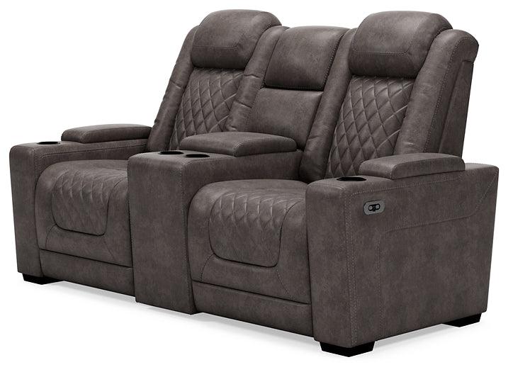 HyllMont Power Reclining Loveseat with Console 9300318 Black/Gray Contemporary Motion Sectionals By Ashley - sofafair.com