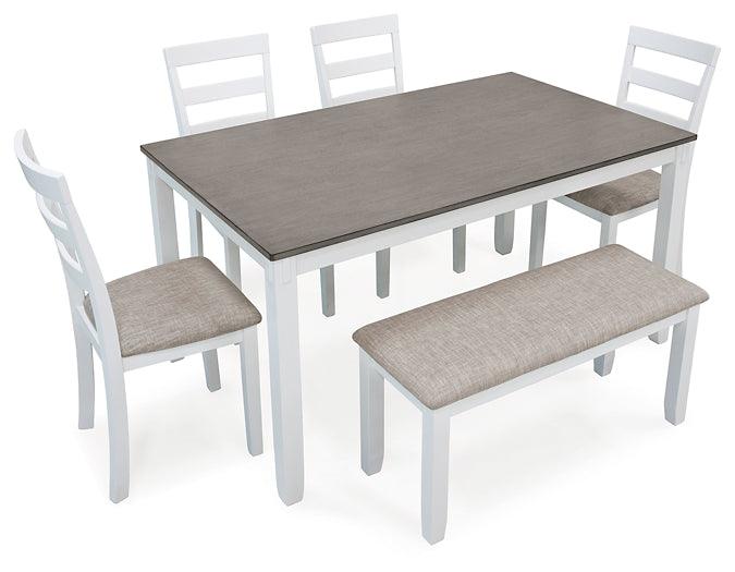 Stonehollow Dining Table and Chairs with Bench (Set of 6) D382-325 White Casual Casual Tables By AFI - sofafair.com