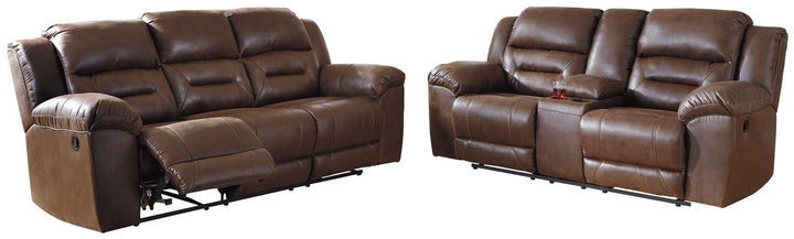 Stoneland Reclining Sofa and Recliner 39904U1 Chocolate Contemporary Motion Upholstery Package By AFI - sofafair.com