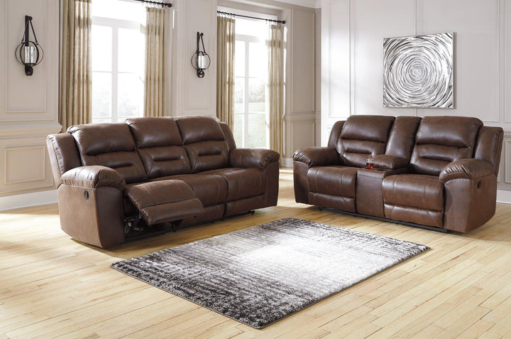 Stoneland Reclining Sofa and Recliner 39904U1 Chocolate Contemporary Motion Upholstery Package By AFI - sofafair.com