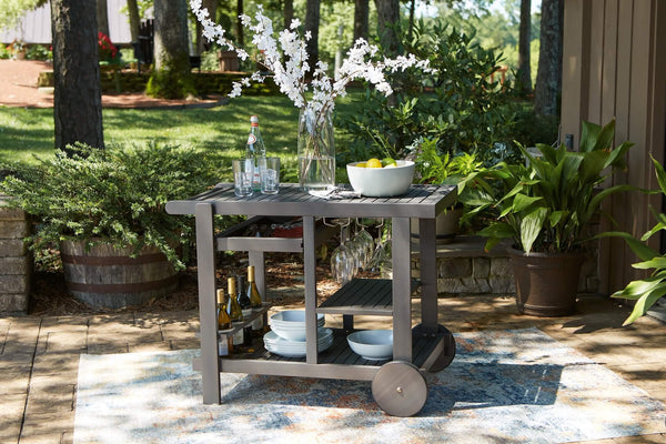 Kailani Serving Cart P030-661 Black/Gray Casual Outdoor Serving Cart By Ashley - sofafair.com