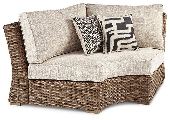 Beachcroft Curved Corner Chair with Cushion P791-851 Brown/Beige Casual Outdoor Lounge Chair By Ashley - sofafair.com