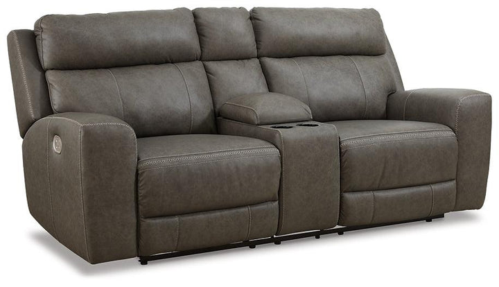 Roman Power Reclining Loveseat with Console U2540218 Black/Gray Contemporary Motion Upholstery By Ashley - sofafair.com