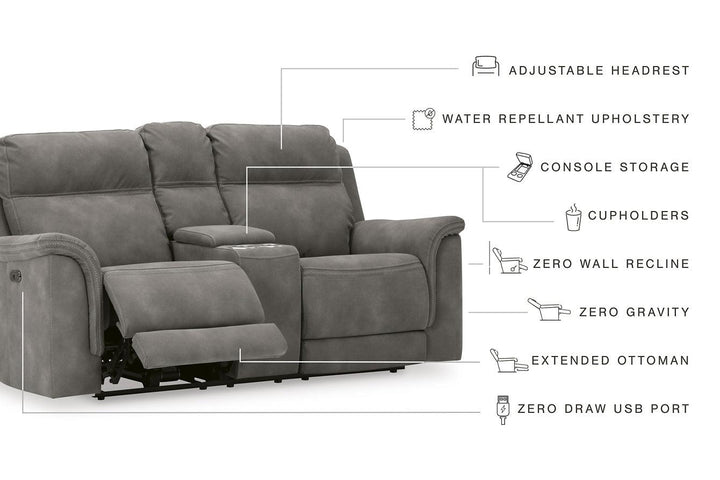 Next-Gen DuraPella Power Reclining Loveseat with Console 5930118 Black/Gray Contemporary Motion Upholstery By Ashley - sofafair.com