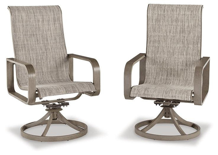 Beach Front Sling Swivel Chair (Set of 2) P323-603A Brown/Beige Contemporary Outdoor Dining Chair By Ashley - sofafair.com