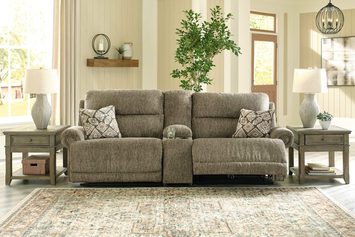Lubec 3-Piece Reclining Loveseat with Console 85407S4 Brown/Beige Contemporary Motion Sectionals By Ashley - sofafair.com