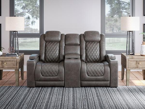 HyllMont Power Reclining Loveseat with Console 9300318 Black/Gray Contemporary Motion Sectionals By Ashley - sofafair.com