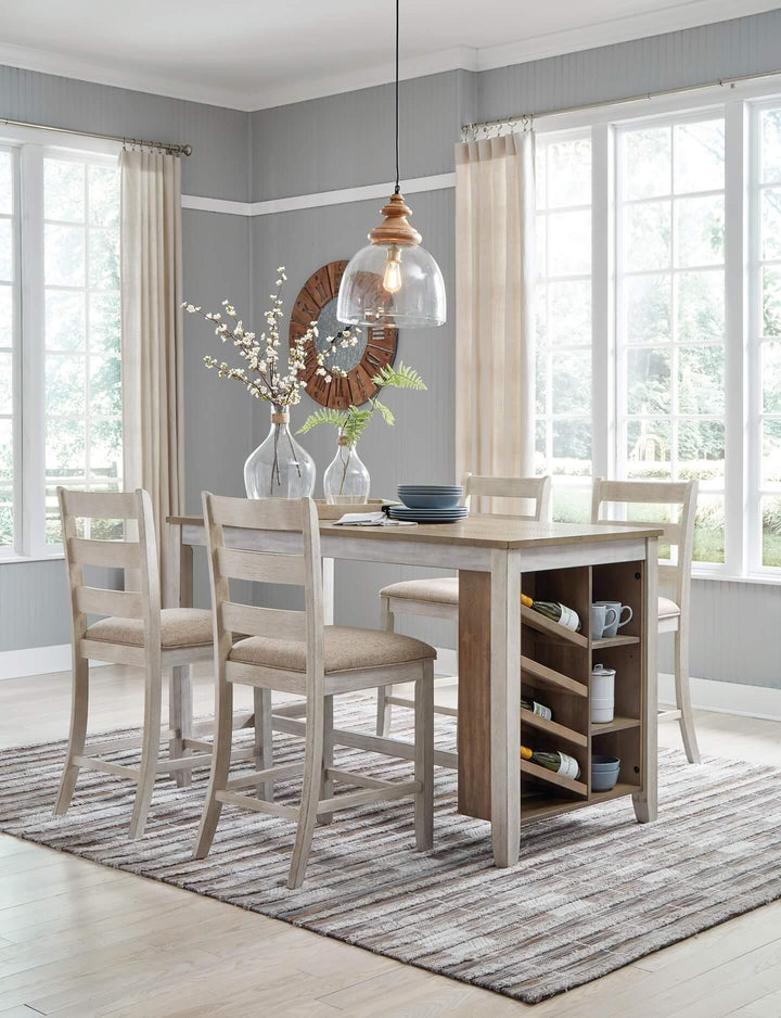 Skempton Counter Height Dining Table and 4 Barstools D394D2 White Casual Dining Package By Ashley - sofafair.com