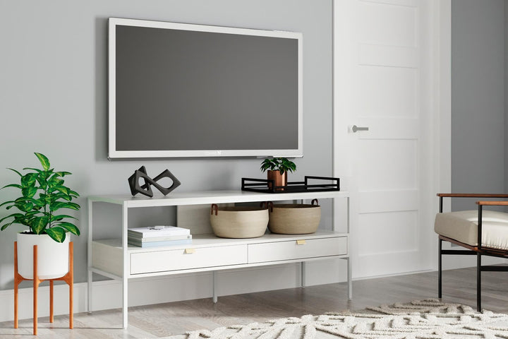 W162-68 White Contemporary Deznee 60" TV Stand By Ashley - sofafair.com