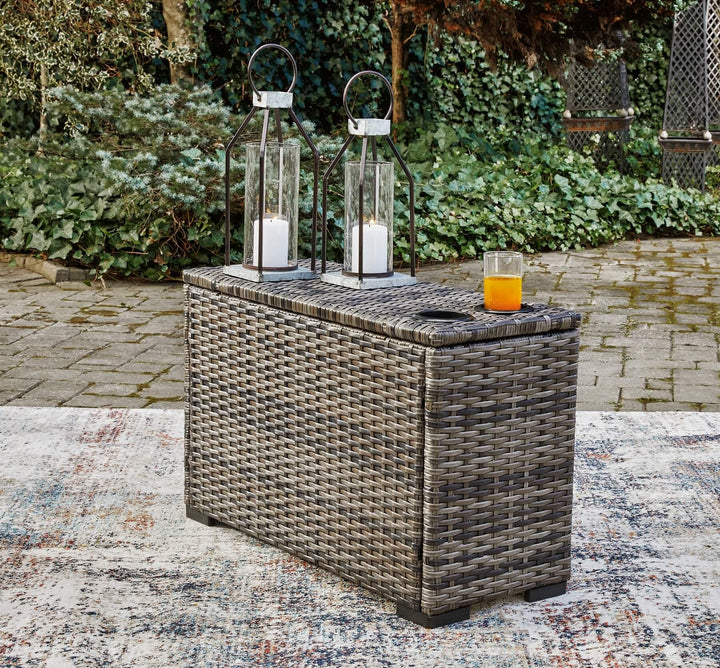 Harbor Court Console with Drink Holders P459-853 Black/Gray Casual Outdoor Sectional By Ashley - sofafair.com
