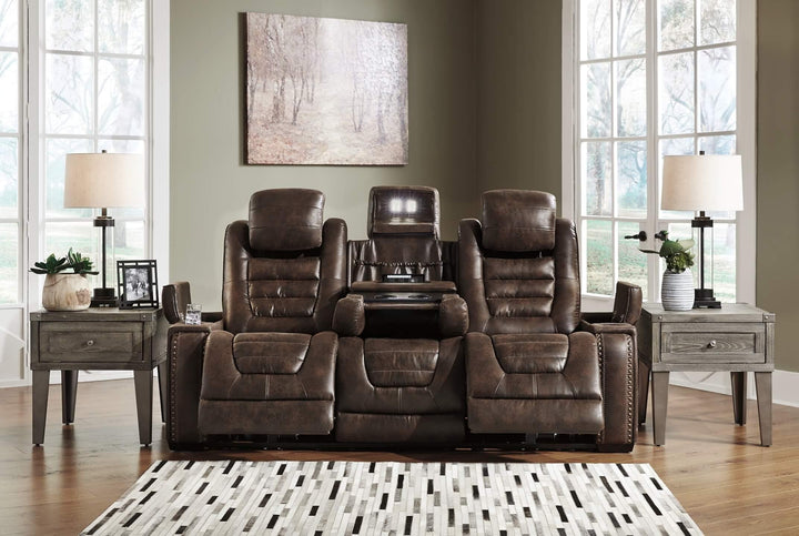 Game Zone Power Reclining Sofa 3850115 Brown/Beige Contemporary Motion Upholstery By Ashley - sofafair.com