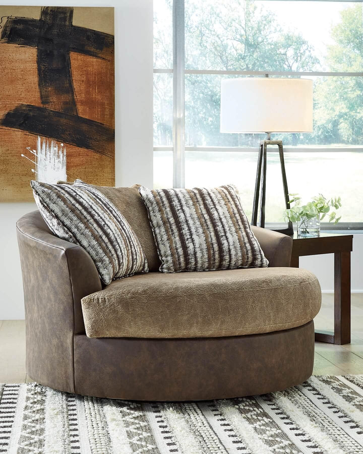 Alesbury Oversized Swivel Accent Chair 1870421 Brown/Beige Contemporary Stationary Upholstery By AFI - sofafair.com