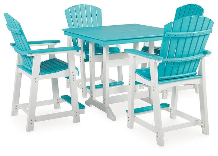 Eisely Outdoor Counter Height Dining Table with 4 Barstools P208P1 White Casual Outdoor Package By Ashley - sofafair.com