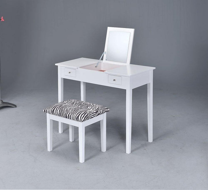 Casual white vanity and upholstered stool 300285 Zebra Casual Vanity1 By coaster - sofafair.com
