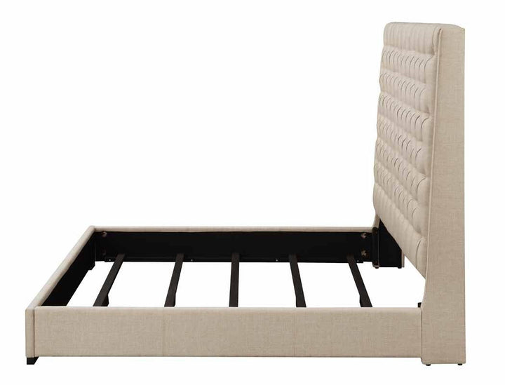 Camille upholstered bed 300722 Cream Transitional queen bed By coaster - sofafair.com