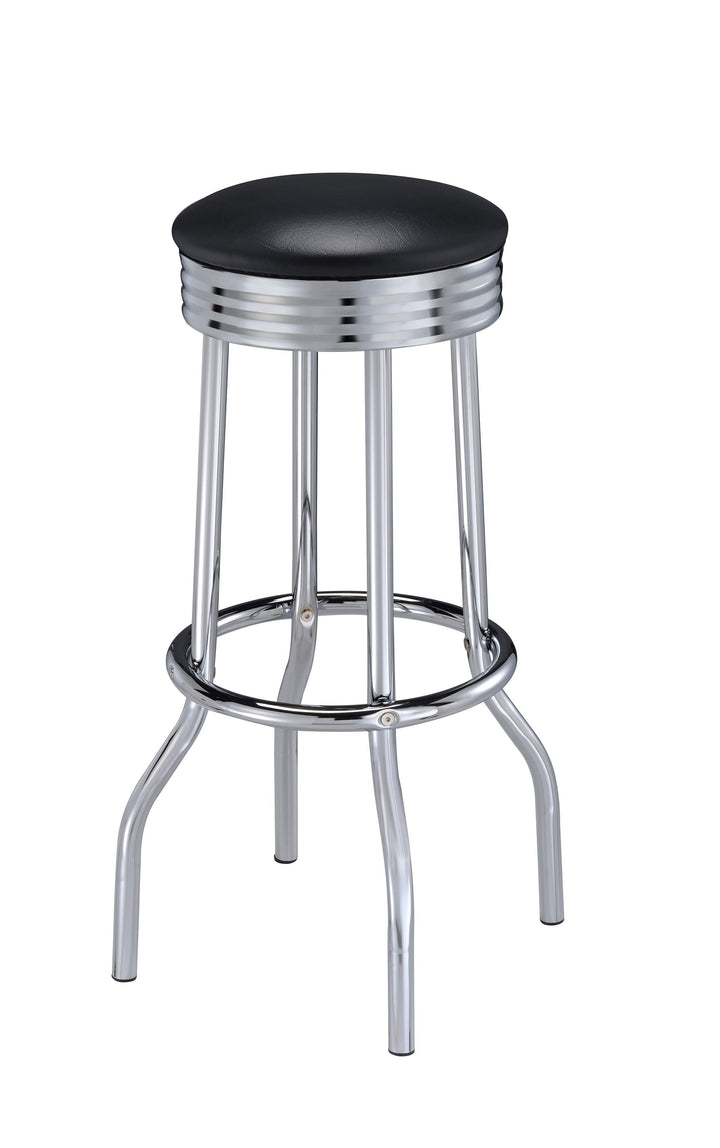 Rec room/ bar tables: chrome/glass 2408 Black metal bar stool By coaster - sofafair.com