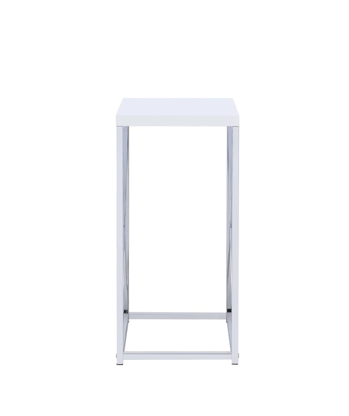 930014 White high gloss metal Contemporary glossy white and chrome accent table By coaster - sofafair.com