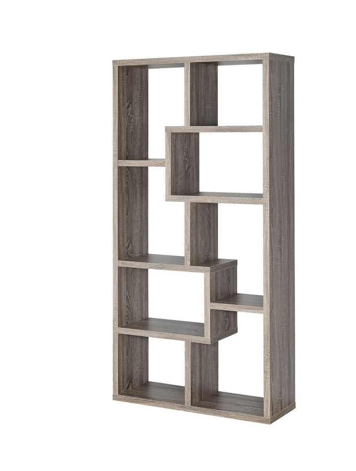 Home office : bookcases 800510 Weathered grey Rustic Bookcase1 By coaster - sofafair.com