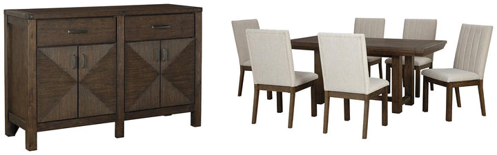 Dellbeck Dining Table and 6 Chairs with Server D748D3 Brown/Beige Casual Dining Package By Ashley - sofafair.com