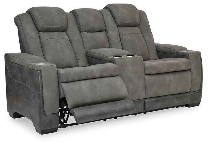 Next-Gen DuraPella Power Reclining Loveseat with Console 2200418 Black/Gray Contemporary Motion Upholstery By Ashley - sofafair.com