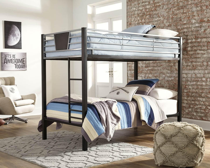 Dinsmore Twin over Twin Bunk Bed with Ladder B106-59 Black/Gray Contemporary Youth Beds By Ashley - sofafair.com