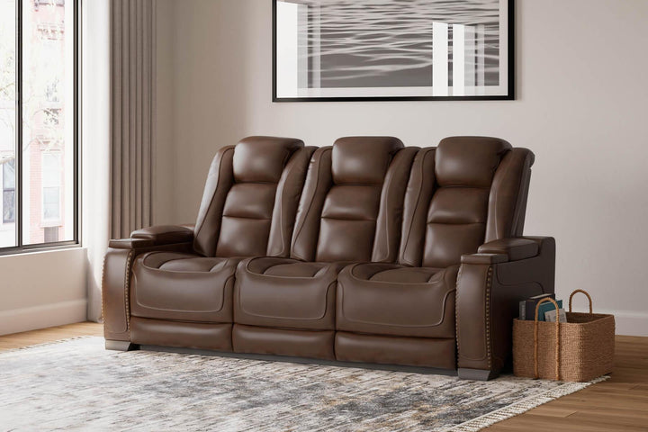 The Man-Den Power Reclining Sofa U8530615 Brown/Beige Contemporary Motion Upholstery By Ashley - sofafair.com