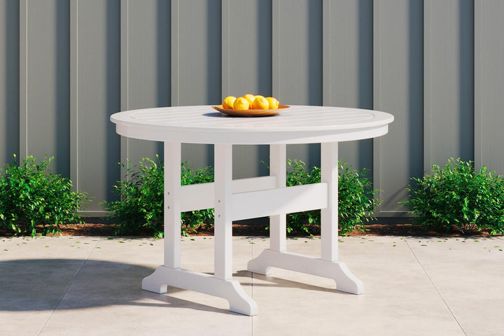 P207-615 White Contemporary Crescent Luxe Outdoor Dining Table By Ashley - sofafair.com