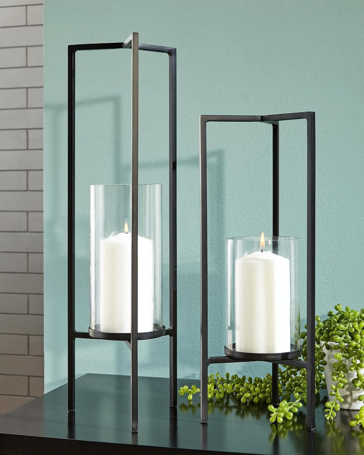 A2000463 Black/Gray Casual Ginette Candle Holder (Set of 2) By Ashley - sofafair.com