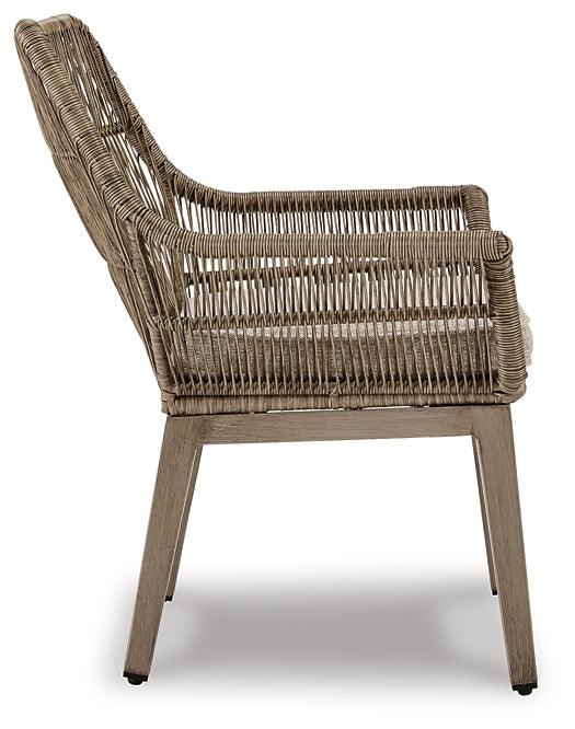 Beach Front Arm Chair with Cushion (Set of 2) P399-601A Brown/Beige Casual Outdoor Dining Chair By Ashley - sofafair.com