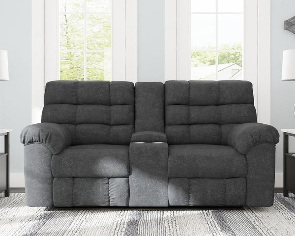 Wilhurst Reclining Loveseat with Console 5540394 Blue Contemporary Motion Sectionals By Ashley - sofafair.com