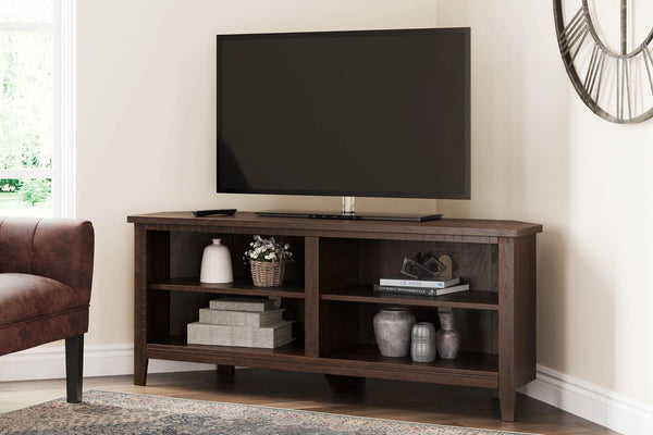 W283-56 Brown/Beige Casual Camiburg Corner TV Stand By Ashley - sofafair.com