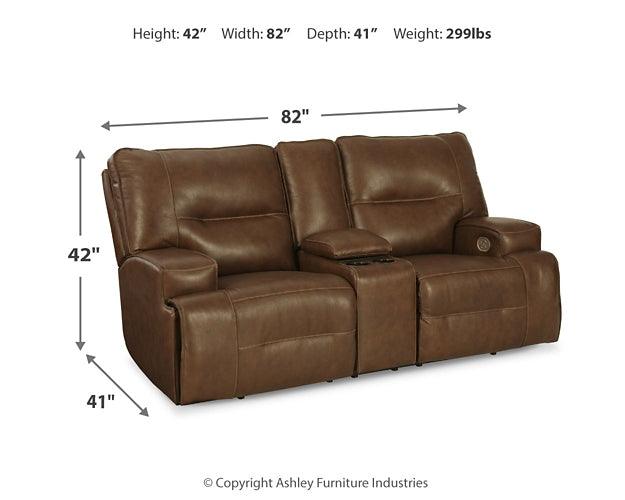 Francesca Power Reclining Loveseat with Console U2570518 Brown/Beige Contemporary Motion Upholstery By Ashley - sofafair.com