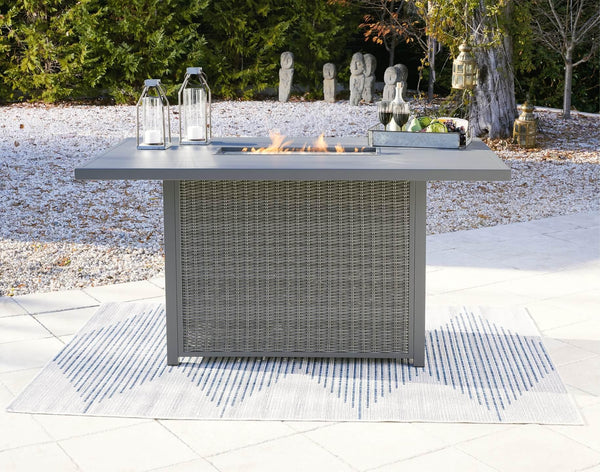 Palazzo Outdoor Bar Table with Fire Pit P520-665 Black/Gray Casual Outdoor Pub Table w/FP By Ashley - sofafair.com