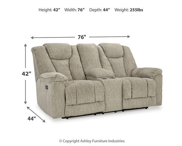 Hindmarsh Power Reclining Loveseat with Console 9030918 Black/Gray Contemporary Motion Upholstery By Ashley - sofafair.com