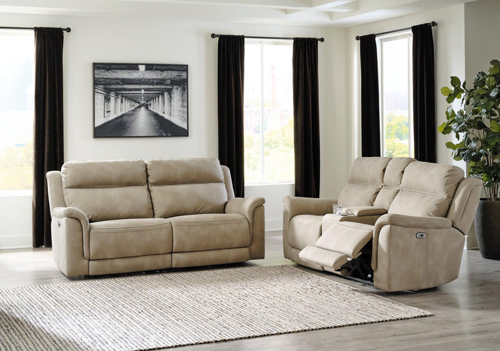 NextGen DuraPella Power Reclining Sofa and Loveseat 59302U1 Sand Contemporary Motion Upholstery Package By AFI - sofafair.com