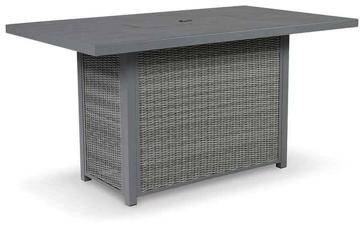 Palazzo Outdoor Bar Table with Fire Pit P520-665 Black/Gray Casual Outdoor Pub Table w/FP By Ashley - sofafair.com