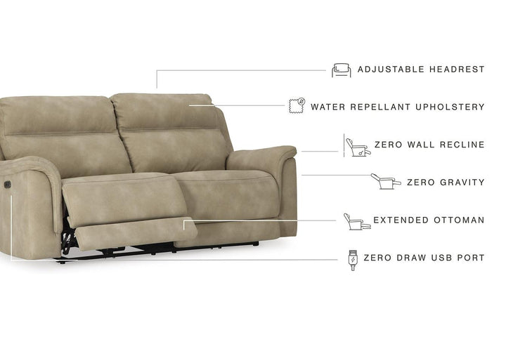 Next-Gen DuraPella Power Reclining Sofa 5930247 Brown/Beige Contemporary Motion Upholstery By Ashley - sofafair.com