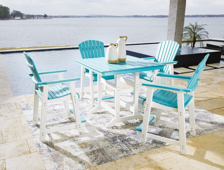 Eisely Outdoor Counter Height Dining Table with 4 Barstools P208P1 White Casual Outdoor Package By Ashley - sofafair.com