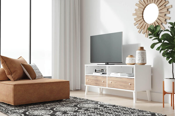 EW1221-168 White Contemporary Piperton Medium TV Stand By Ashley - sofafair.com