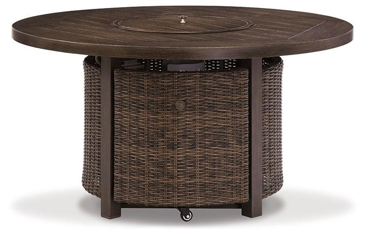 Paradise Trail Fire Pit Table P750-776 Brown/Beige Contemporary Outdoor Fire Pit Table By Ashley - sofafair.com
