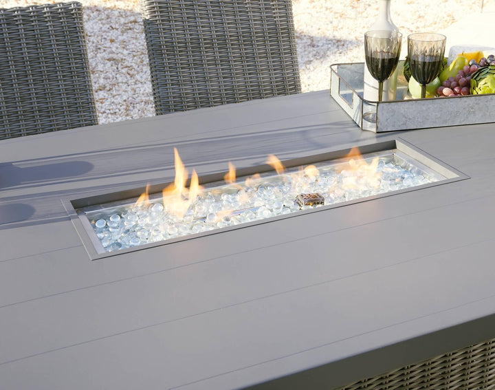 Palazzo Outdoor Bar Table with Fire Pit P520-665 Black/Gray Casual Outdoor Pub Table w/FP By Ashley - sofafair.com