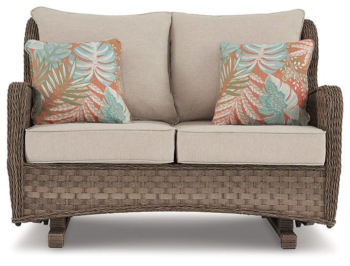 Clear Ridge Glider Loveseat with Cushion P361-835 Brown/Beige Contemporary Outdoor Chat Sets By Ashley - sofafair.com