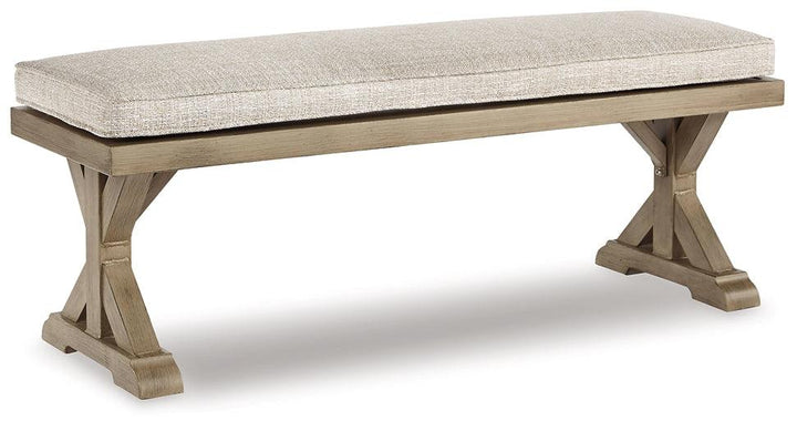 Beachcroft Bench with Cushion P791-600 Brown/Beige Casual Outdoor Dining Bench By Ashley - sofafair.com